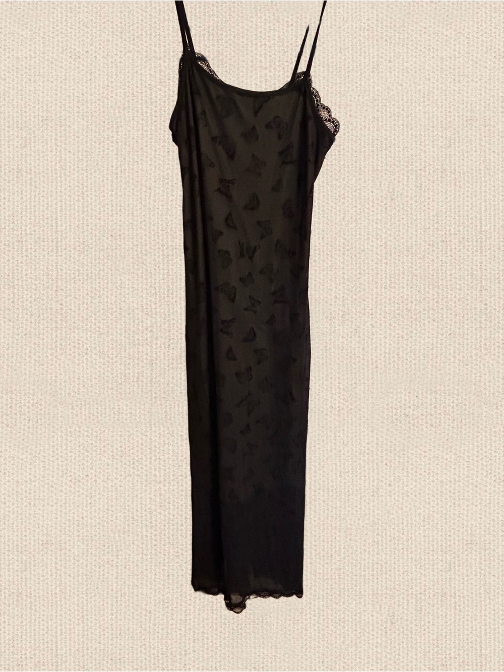 ROMWE Black Butterfly-Detail Lace Trim Maxi Slip Dress
